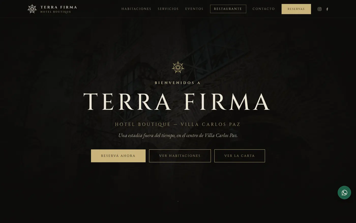 Portada del sitio web de Terra Firma, hotel boutique en Villa Carlos Paz